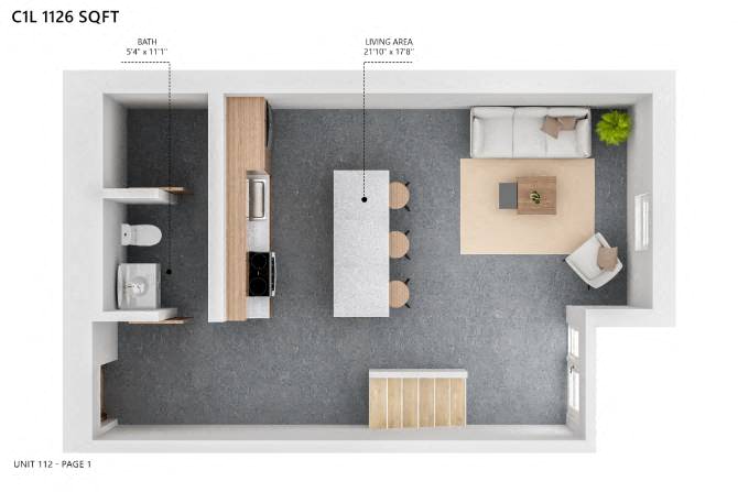 Floor plan for 2 beds, 2 baths, 1126 sqft