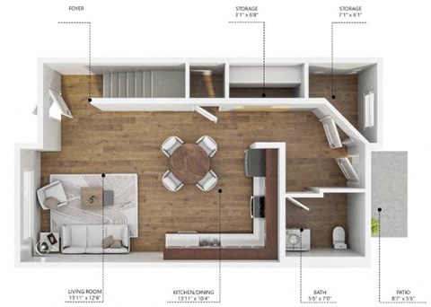 Floor plan for 2 beds, 1.5 baths, 997 sqft