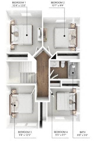 Floor plan for 4 beds, 2 baths, 1485 sqft