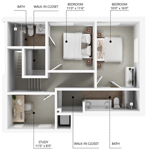 Floor plan for 2 beds, 2.5 baths, 1655 sqft
