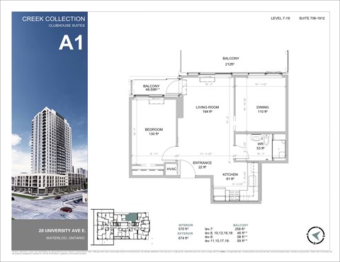Floor plan for 2 beds, 1 bath, 675 sqft