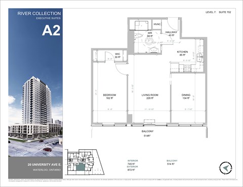 Floor plan for 1 bed, 1 bath, 897 sqft