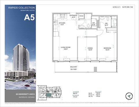 Floor plan for 1 bed, 2 baths, 780 sqft