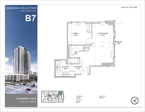 Floor plan for 1 bed, 1 bath, 938 sqft