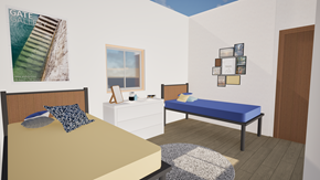 St. Agatha apartment for rent - A bedroom with a bed, nightstand, and a bench.