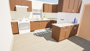 St. Agatha apartment for rent - A kitchen with brown cabinets and a white fridge.