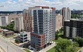 Waterloo apartment for rent - an aerial view of an apartment building in the city