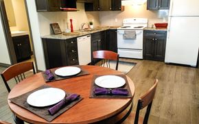 Waterloo apartment for rent - A kitchen with a table set for two.