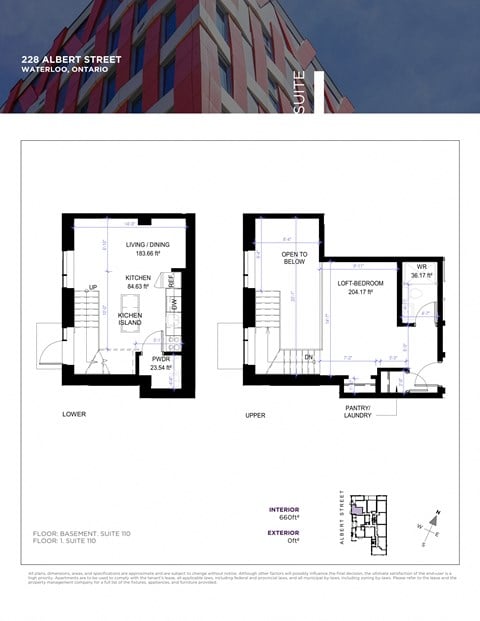 Floor plan for 1 bed, 1 bath, 660 sqft