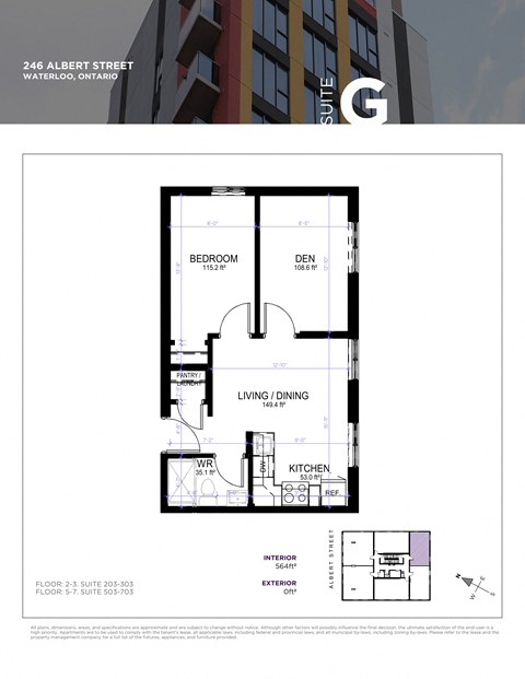 Floor plan for 1 bed, 1 bath, 638 sqft