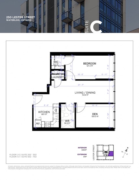 Floor plan for 1 bed, 1 bath, 616 sqft