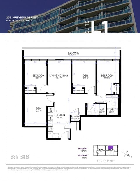 Floor plan for 3 beds, 2 baths, 1097 sqft