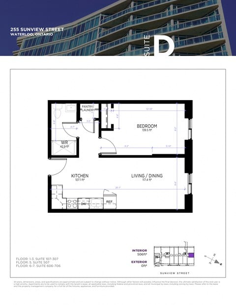 Floor plan for 1 bed, 1 bath, 506 sqft