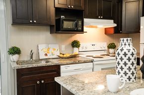 Waterloo apartment for rent - a kitchen with white appliances and granite counter tops