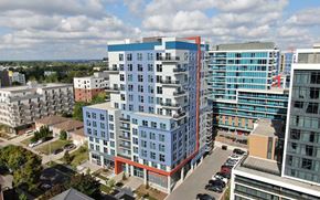 Waterloo apartment for rent - an aerial view of a large building in a city