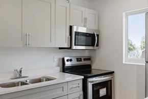 Boca Raton apartment for rent - a kitchen with a sink and a stove and a microwave
