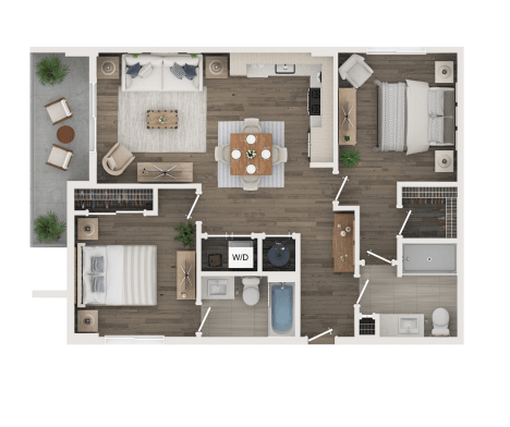 Floor plan for 2 beds, 2 baths, 1024 sqft