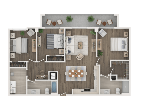 Floor plan for 3 beds, 2 baths, 1490 sqft