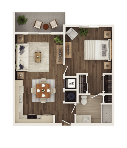 Floor plan for 1 bed, 1 bath, 754 sqft