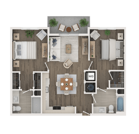 Floor plan for 2 beds, 2 baths, 982 sqft