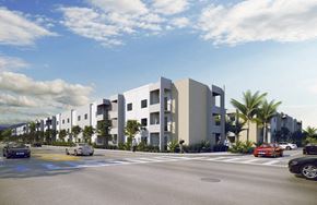 Hialeah apartment for rent - an artist impression of a development of apartments on a city street