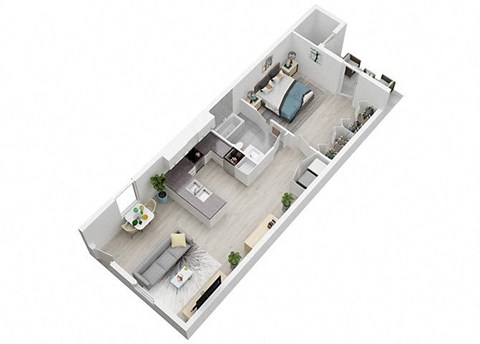 Floor plan for 1 bed, 1 bath, 700 sqft