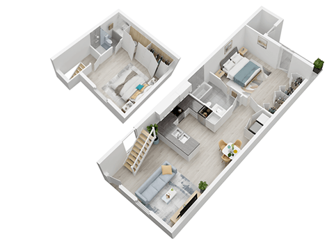 Floor plan for 2 beds, 2 baths, 1000 sqft