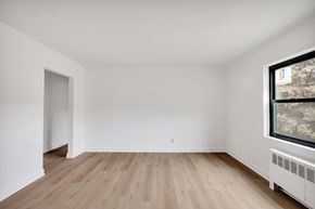 Albany apartment for rent - A room with wooden floors and a window showing trees outside.