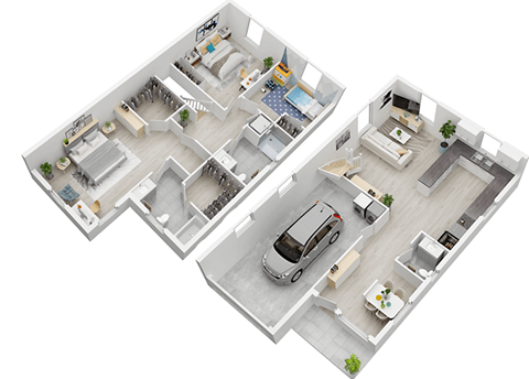 Floor plan for 3 beds, 2.5 baths, 1600 sqft