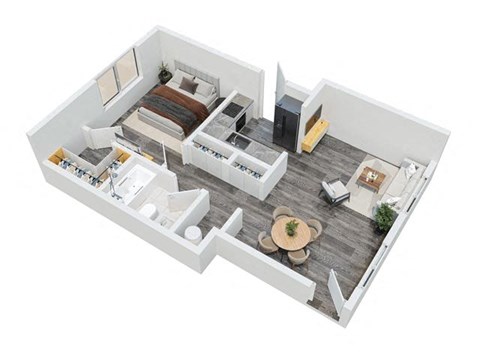 Floor plan for 1 bed, 1 bath, 680 sqft