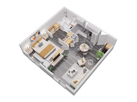 Floor plan for 1 bed, 1 bath, 600 sqft