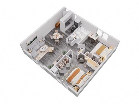 Floor plan for 2 beds, 2 baths, 800 sqft
