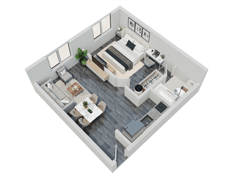 Floor plan for 1 bed, 1 bath, 575 sqft