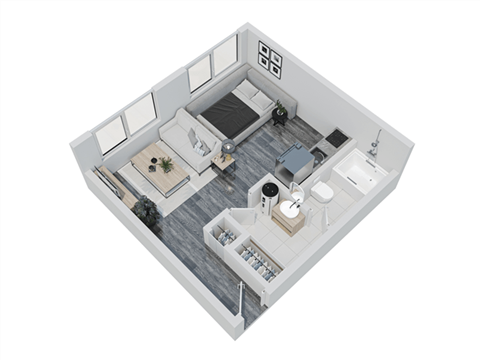 Floor plan for studio, 1 bath, 375 sqft