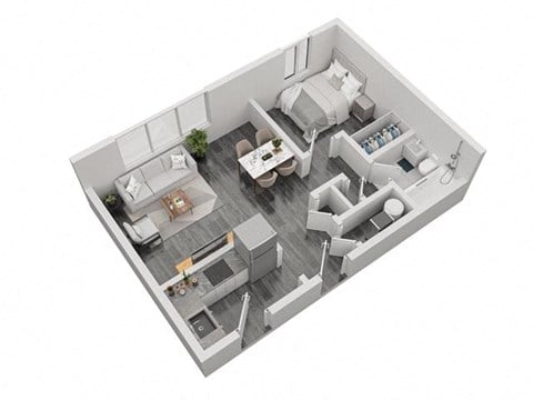 Floor plan for 1 bed, 1 bath, 700 sqft
