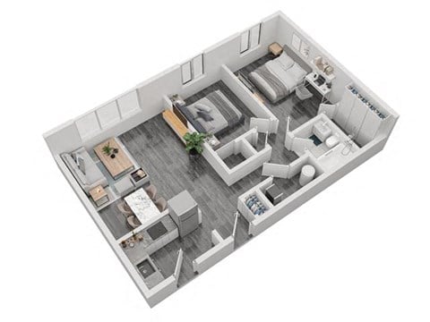 Floor plan for 2 beds, 1 bath, 900 sqft
