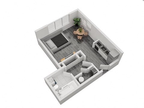 Floor plan for studio, 1 bath, 600 sqft