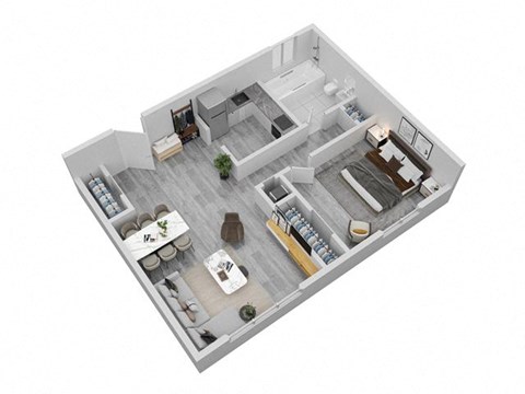 Floor plan for 1 bed, 1 bath, 750 sqft