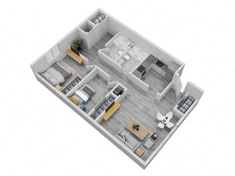 Floor plan for 2 beds, 2 baths, 1000 sqft