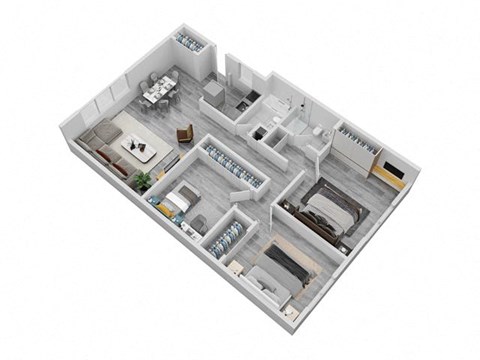 Floor plan for 3 beds, 2 baths, 1300 sqft