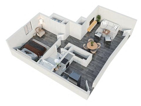 Floor plan for 1 bed, 1 bath, 580 sqft