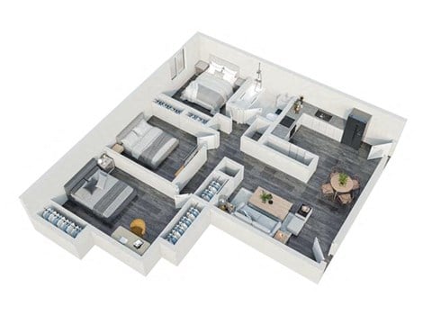 Floor plan for 3 beds, 1 bath, 820 sqft