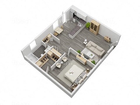 Floor plan for 1 bed, 1 bath, 656 sqft