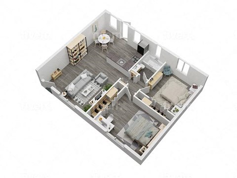 Floor plan for 2 beds, 1 bath, 787 sqft
