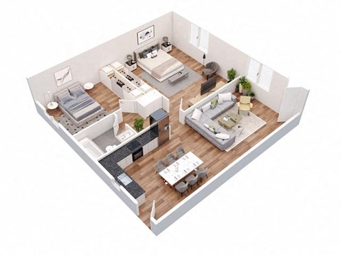 Floor plan for 2 beds, 1 bath, 780 sqft
