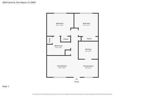 Floor plan for 2 beds, 1 bath