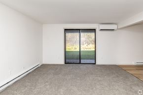 Cicero apartment for rent - A room with a carpeted floor and a sliding glass door leading to a grassy area.