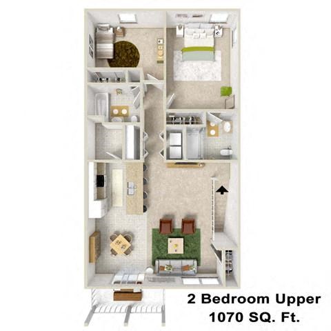 Floor plan for 2 beds, 2 baths, 1024 sqft