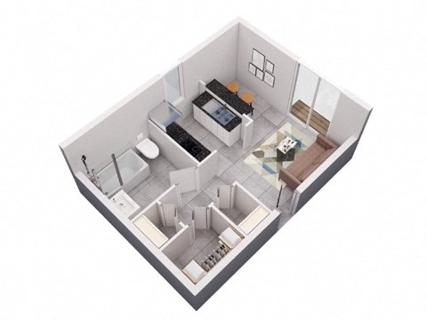 Floor plan for studio, 1 bath, 420 sqft