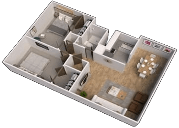 Floor plan for 2 beds, 1 bath, 850 sqft